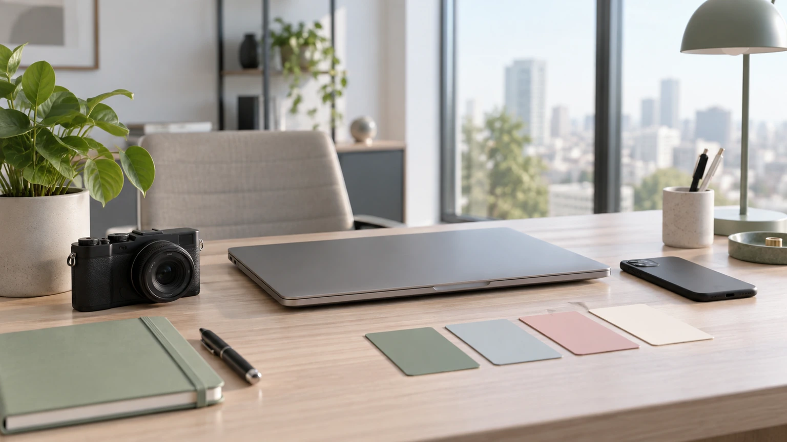 Bureau marketing digital avec outils sobres sans écran actif